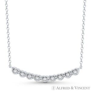 Curved Bar Multi-Heart CZ Crystal Pendant & Chain Necklace in .925 Sterling Silv